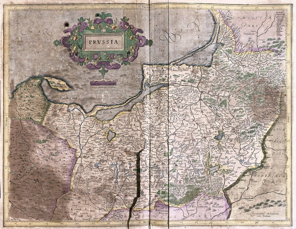 Antikk kart over Polen - i dag Litauen (gravering av Gerardus Mercator
