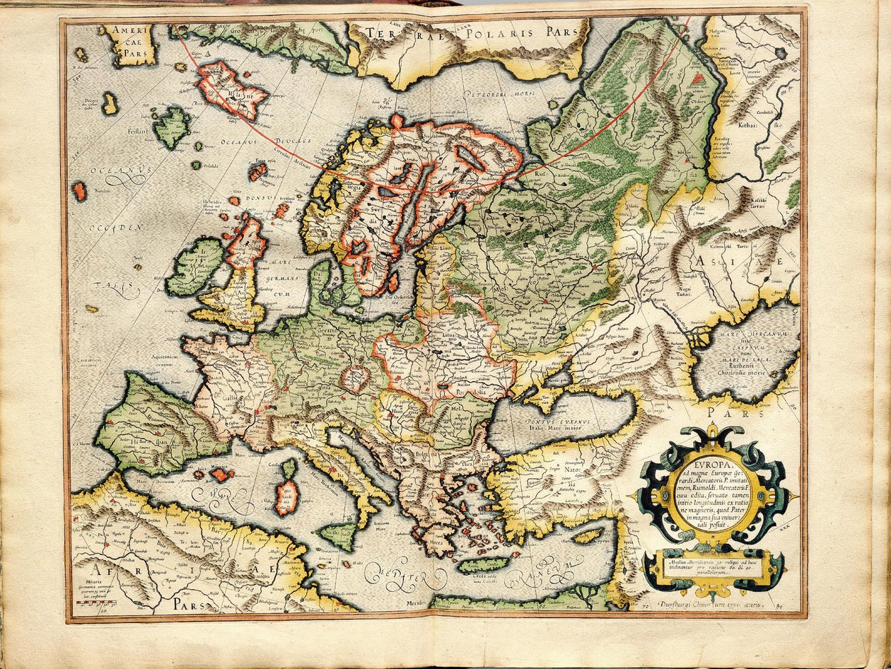 Atlas eller kosmografiske meditasjoner om verden og fabrikkerte Fugura Europa: Livland, Russland av Gerardus Mercator