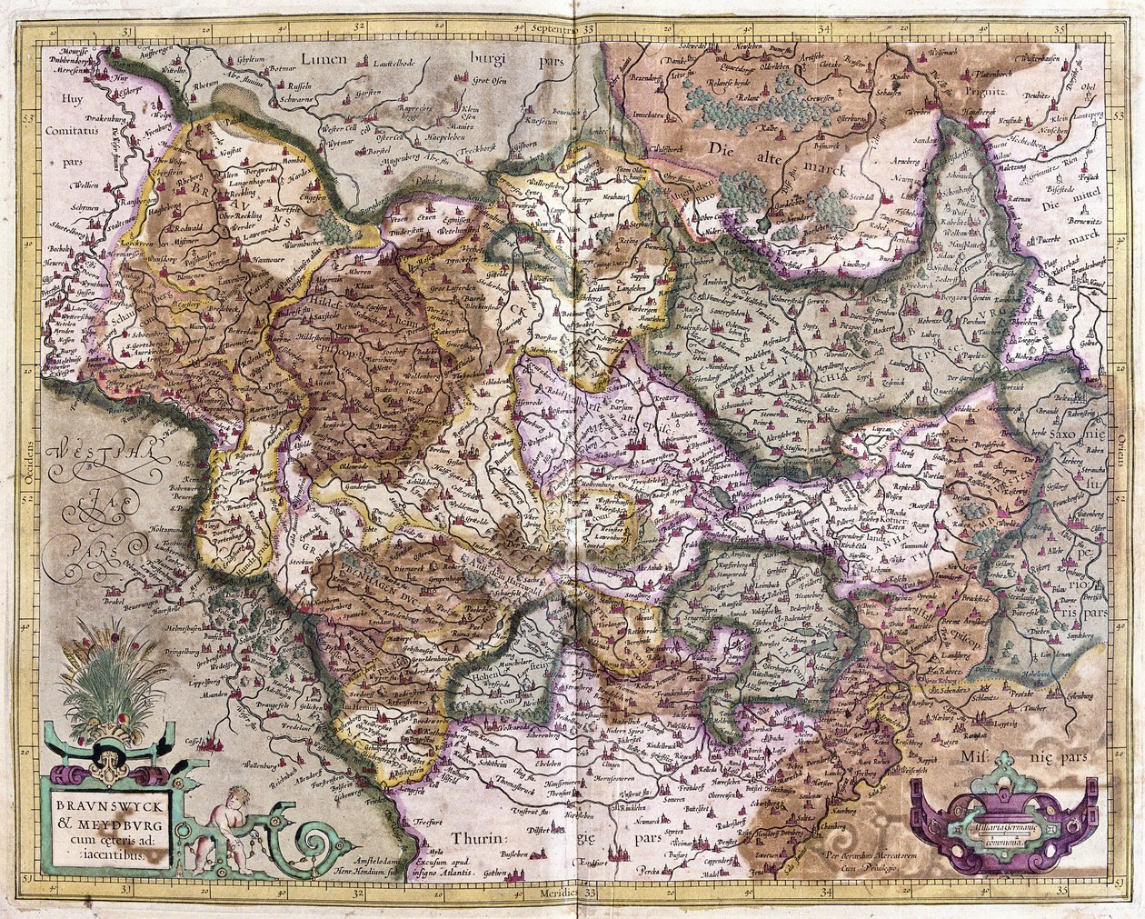 Braunschweig og Magdeburg, Tyskland (gravering av Gerardus Mercator