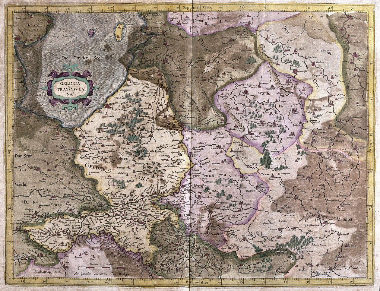 Gelderland og Overijssel, Nederland (gravering av Gerardus Mercator