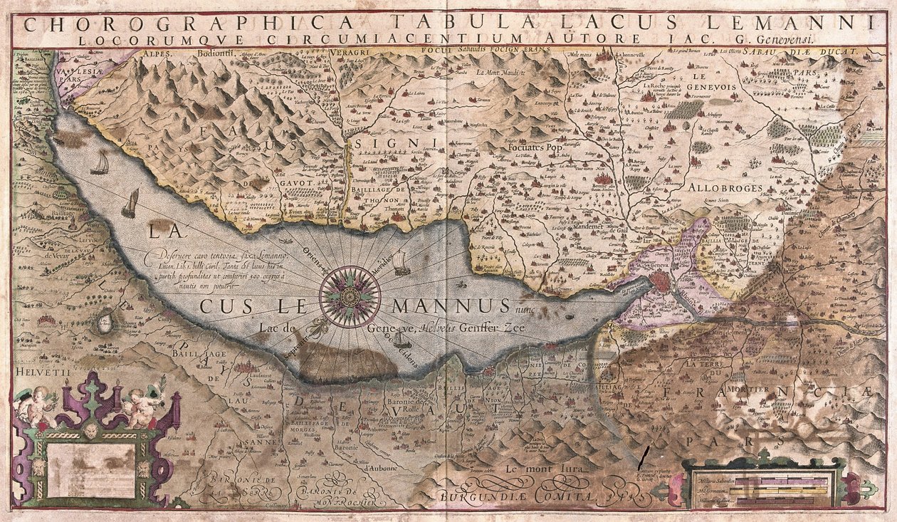Geneva Lake, Sveits (gravering av Gerardus Mercator