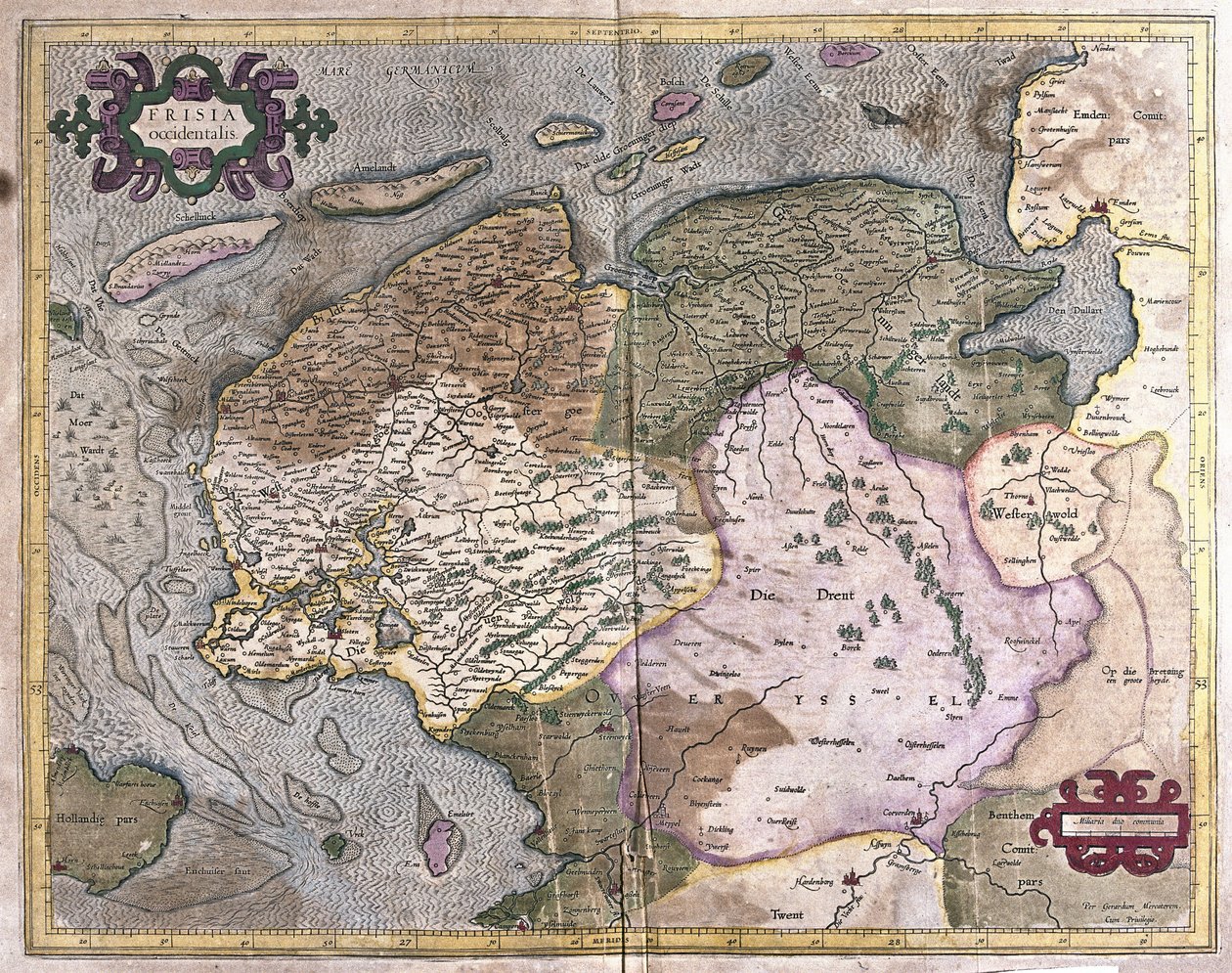 Groningen og Friesland, Nederland (gravering av Gerardus Mercator