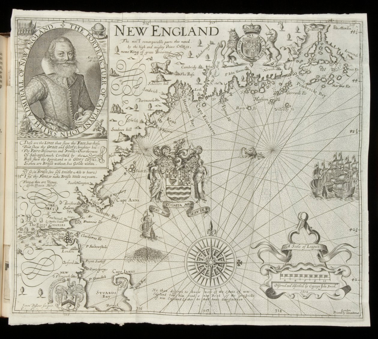 Kart over New England, fra Historia Mundi: eller Mercators Atlas, London, 1635 av Gerardus Mercator