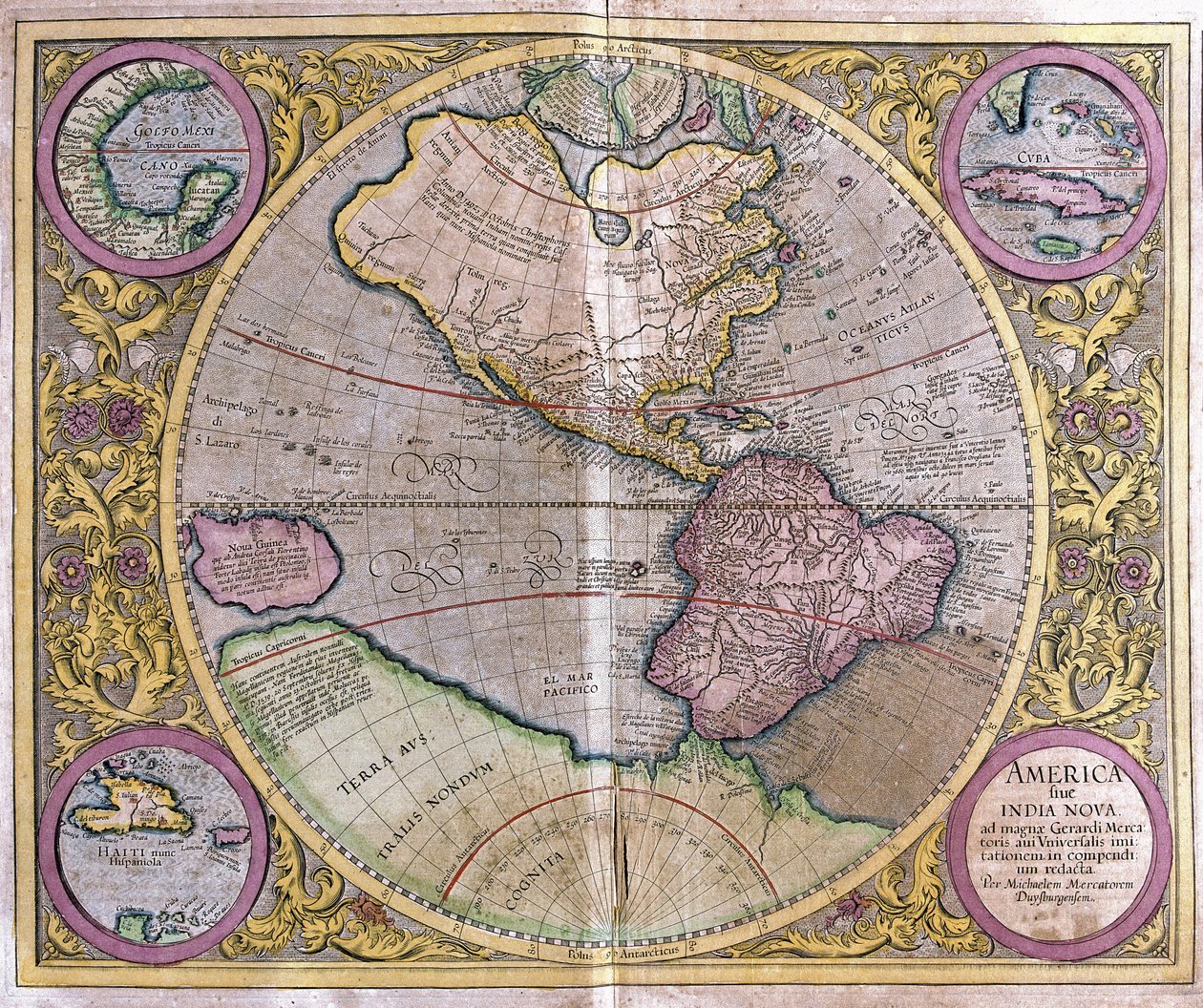 Nord- og Sør-Amerika og New Guinea av Gerardus Mercator