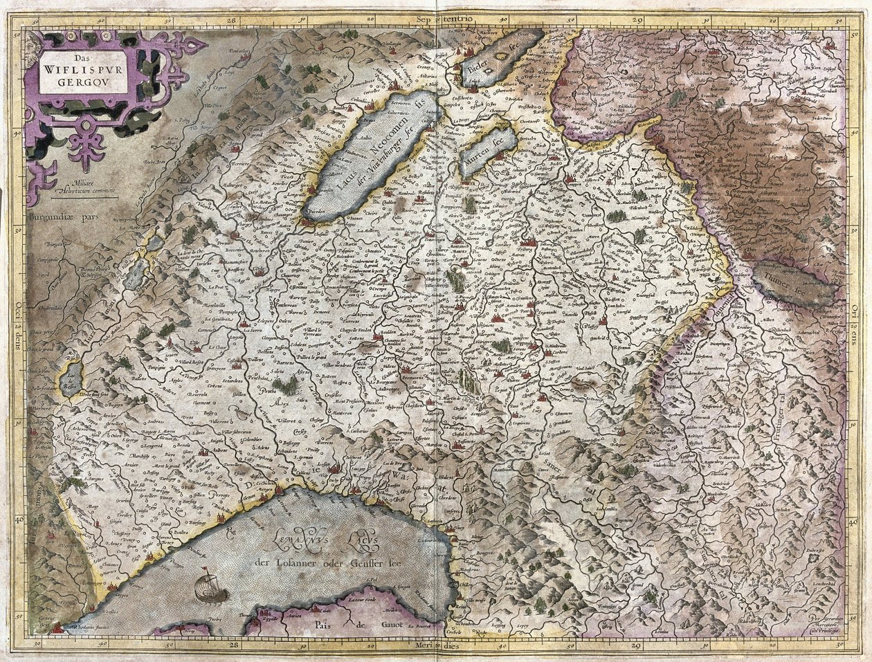 Nordøst for Genève, Sveits (gravering av Gerardus Mercator
