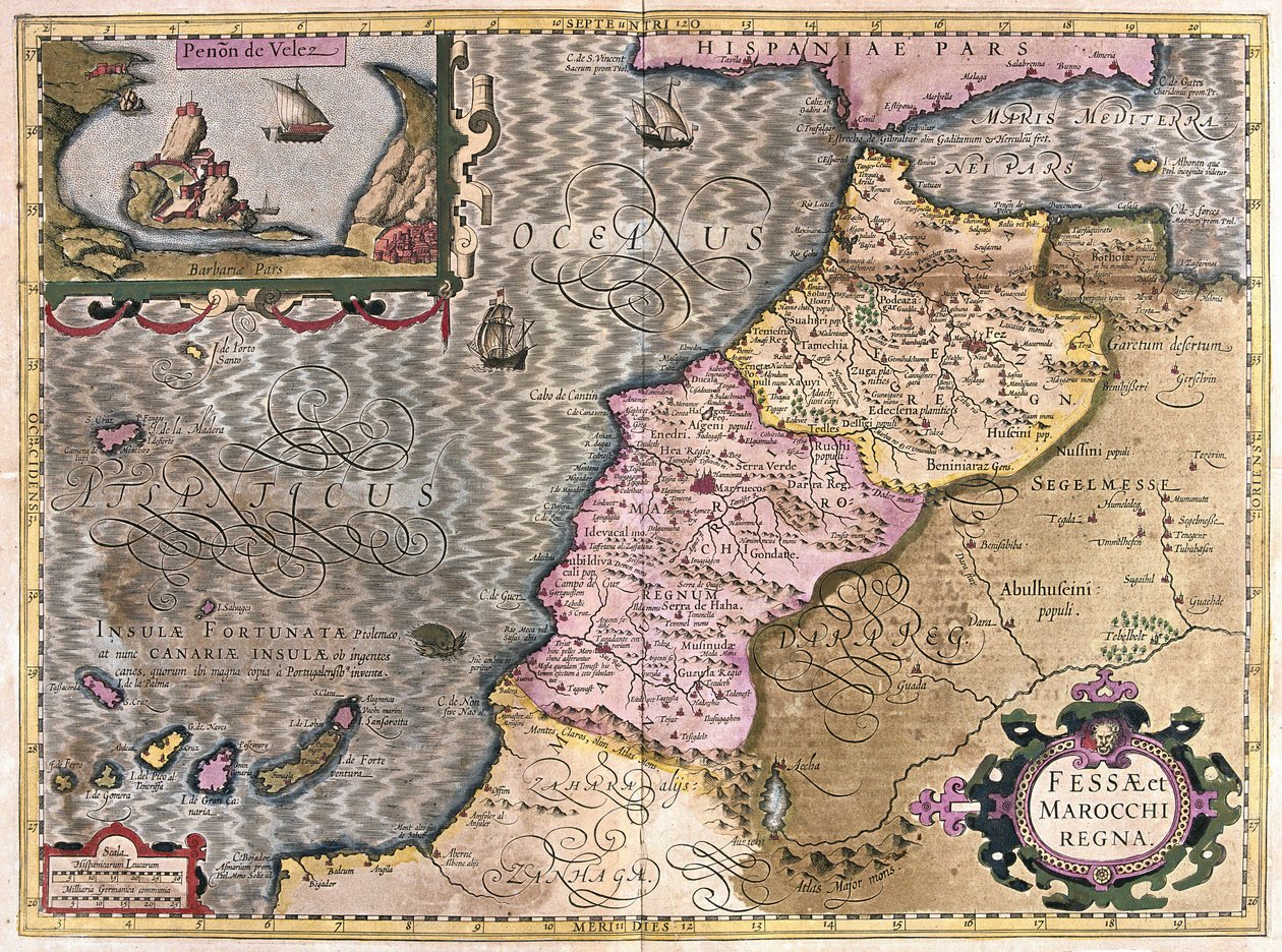 Nordvest-Afrika med Kanariøyene (gravering av Gerardus Mercator