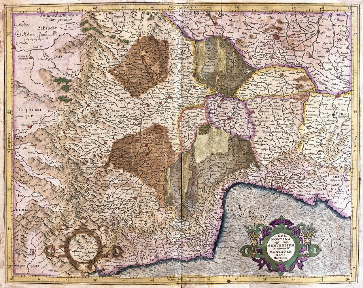 Piemond, Genova og Montserrat (gravering av Gerardus Mercator