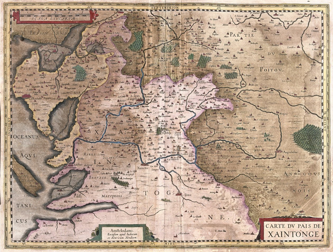 Saintonge med La Rochelle og Ile Oleron, Frankrike (gravering av Gerardus Mercator