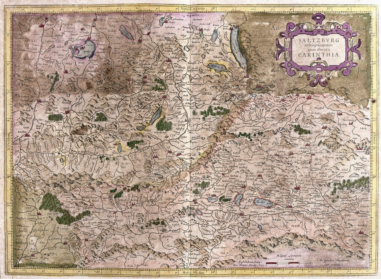 Salzburg og Kärnten, Østerrike (gravering av Gerardus Mercator