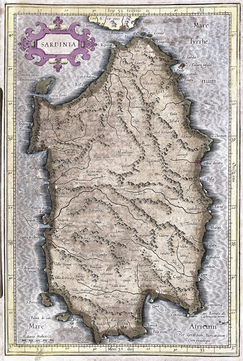 Sardinia, Italia (gravering av Gerardus Mercator