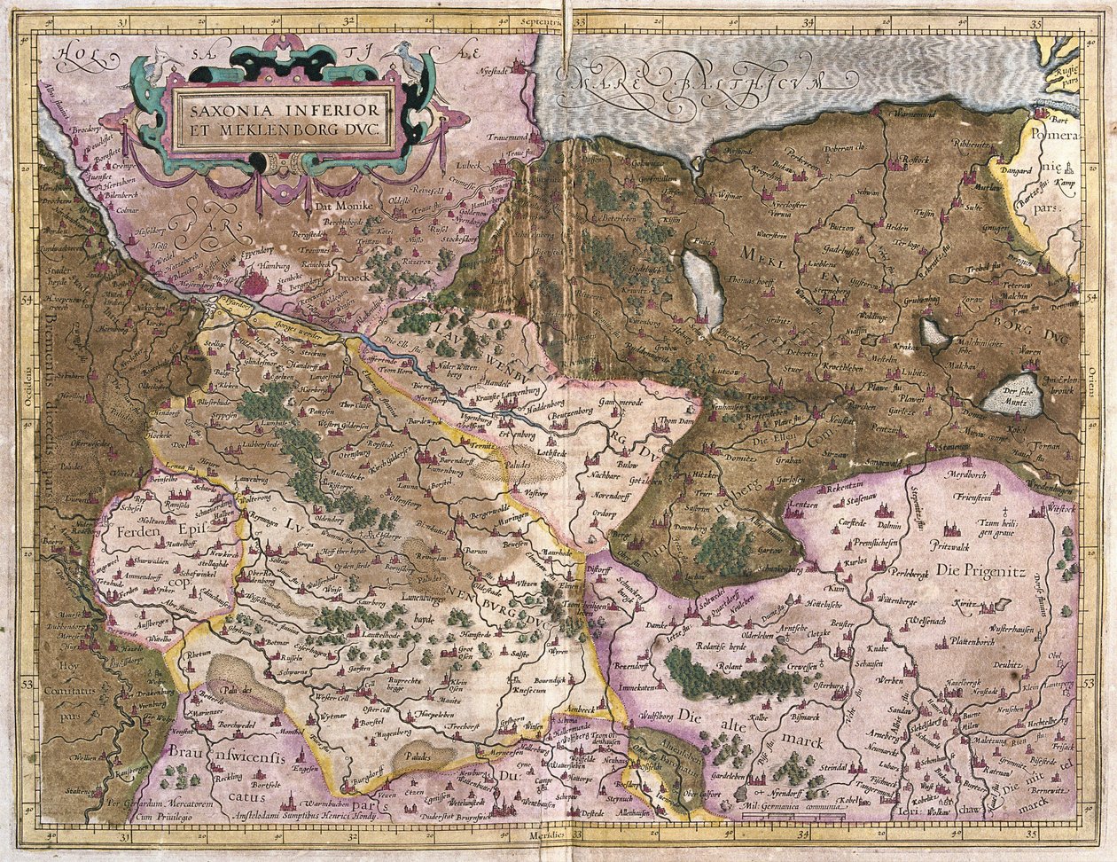 Sachsen og Mecklenburg, Tyskland (gravering av Gerardus Mercator