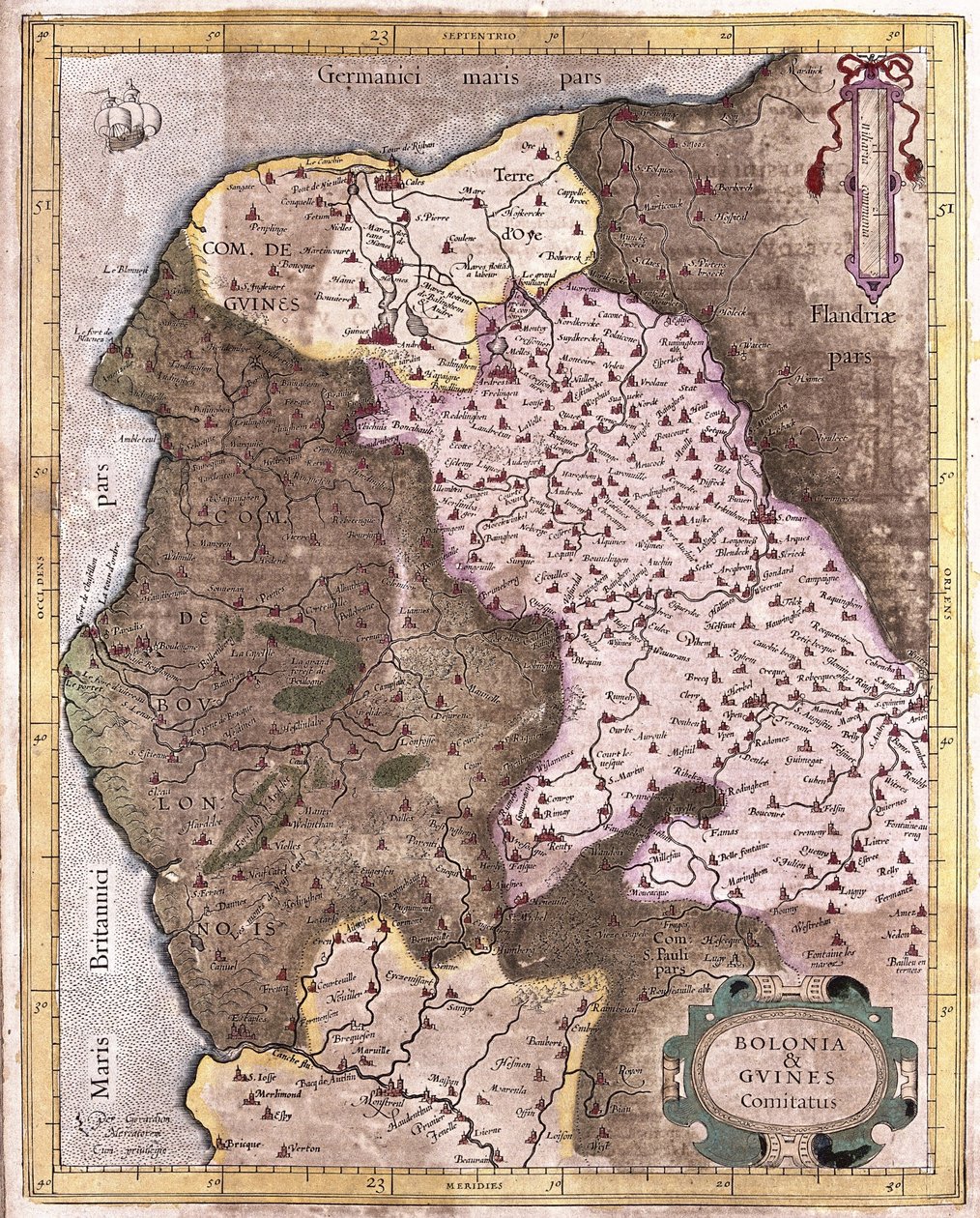 Kystlinjen fra Berck til Gravelines, Belgia (gravering av Gerardus Mercator