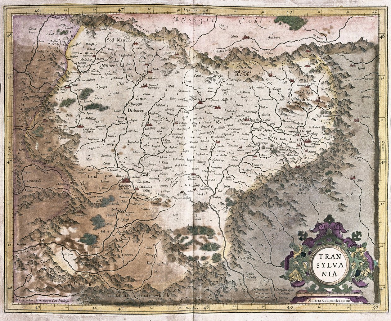 Transylvania, Romania (gravering av Gerardus Mercator