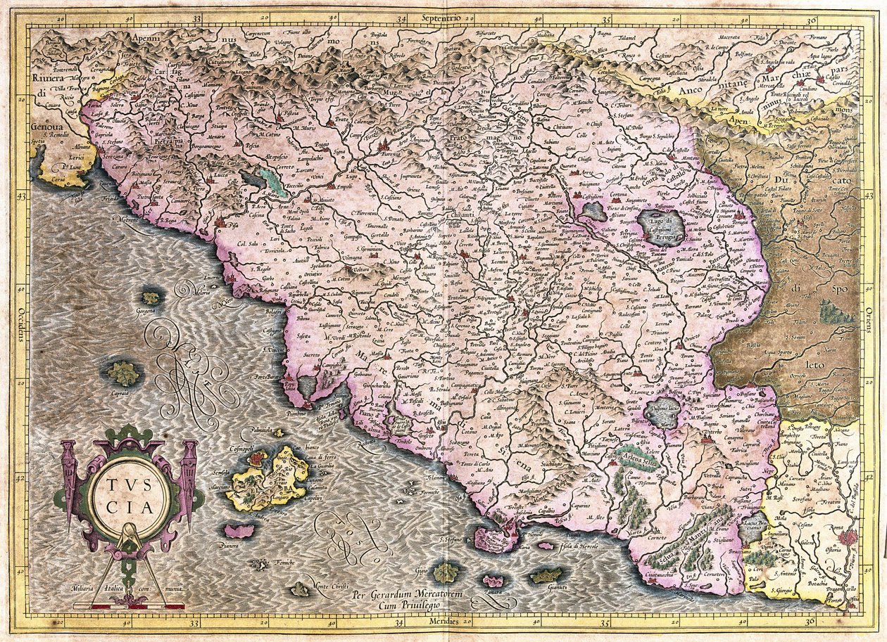 Toscana, Italia (gravering av Gerardus Mercator