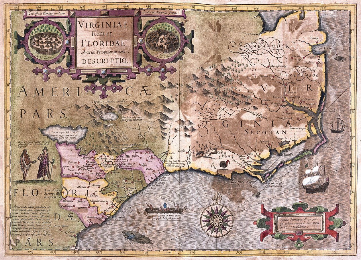 Virginia og Florida (gravering av Gerardus Mercator