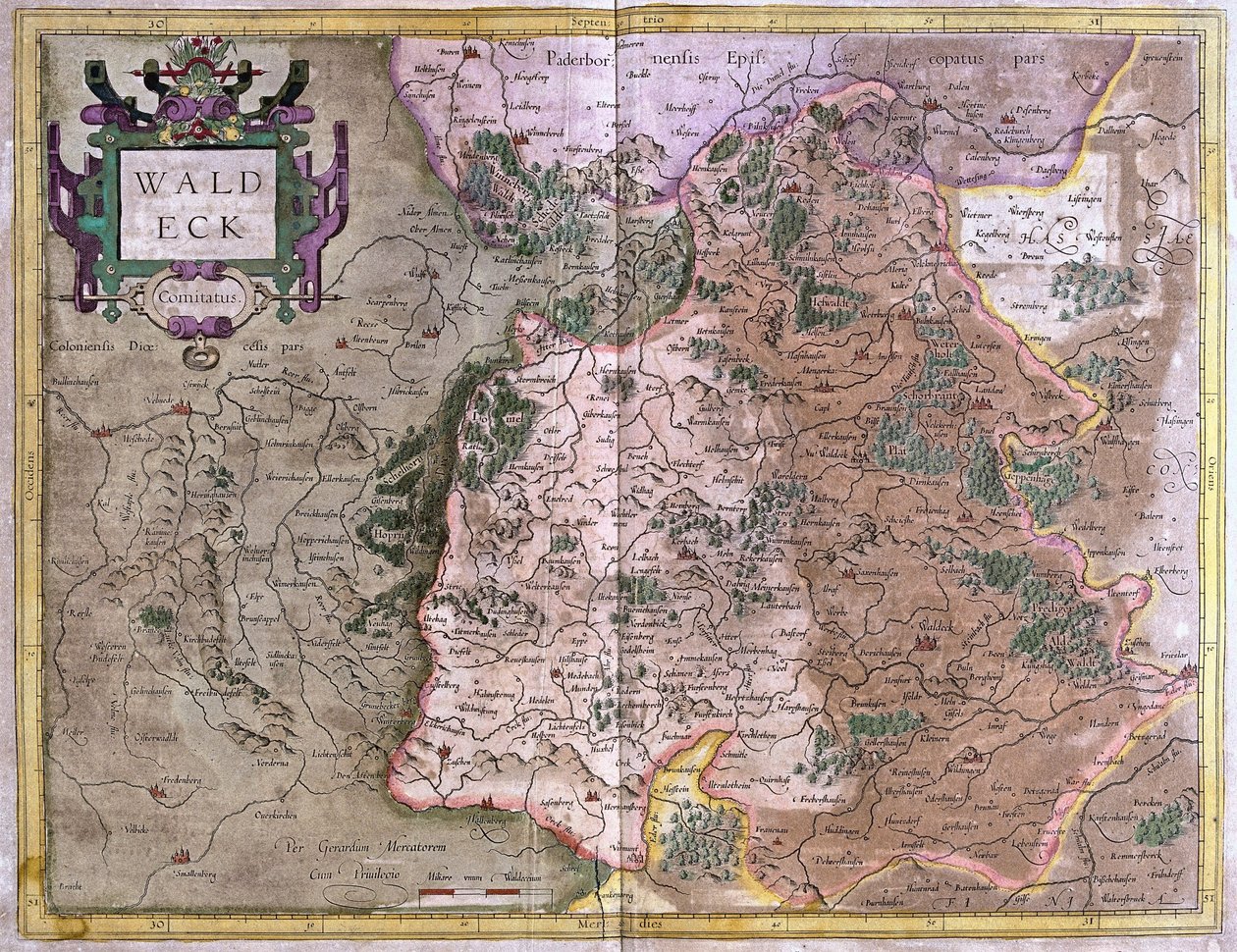 Waldeck (Hessen), Tyskland (gravering av Gerardus Mercator