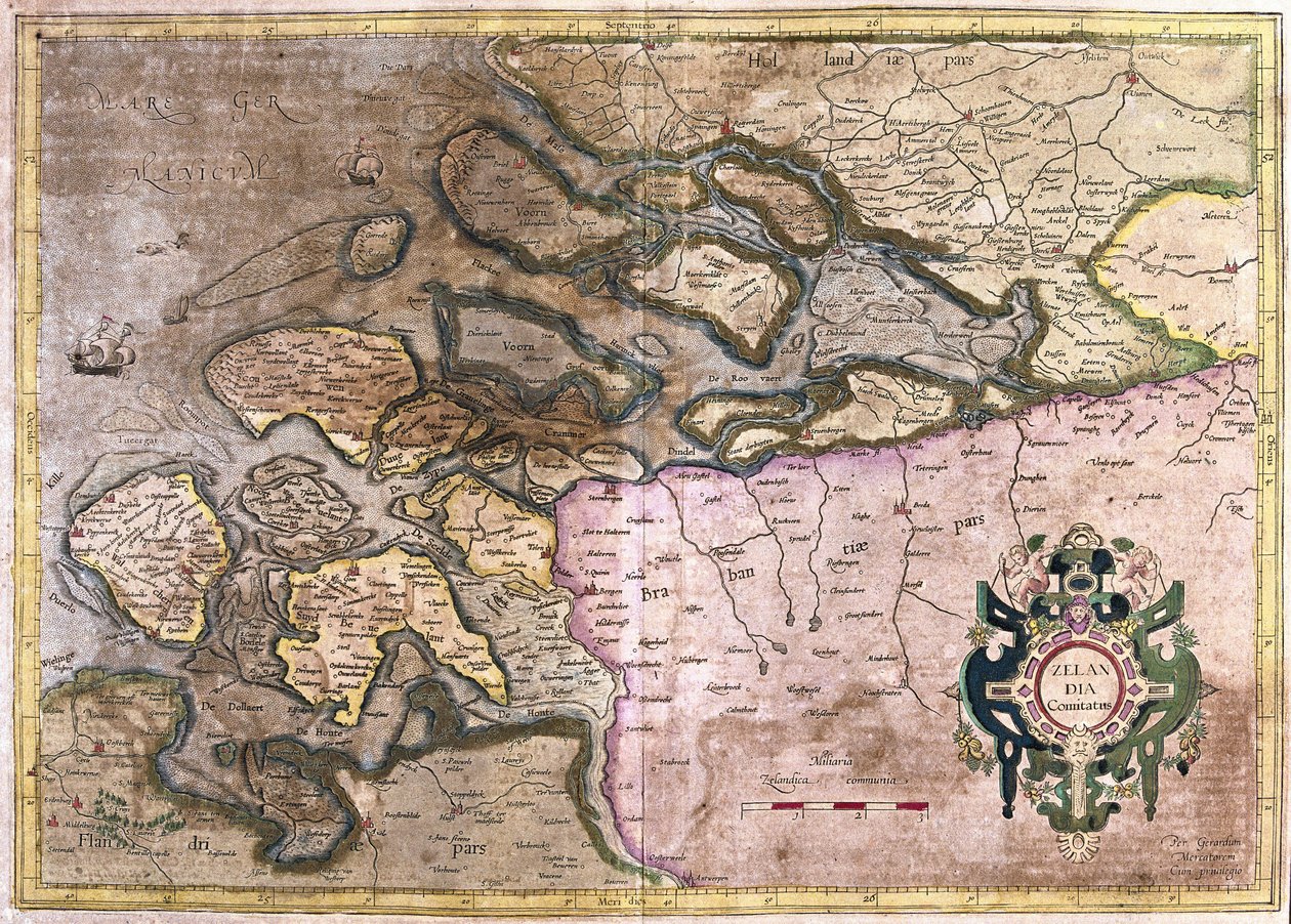 Zeeland, Nederland (gravering av Gerardus Mercator