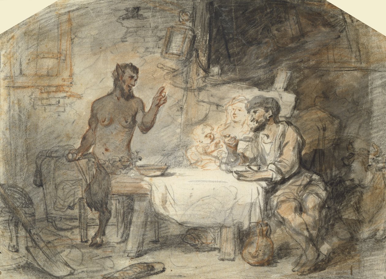 Satyren og bonden (penn og pensel på papir) av Gerbrand van den Eeckhout