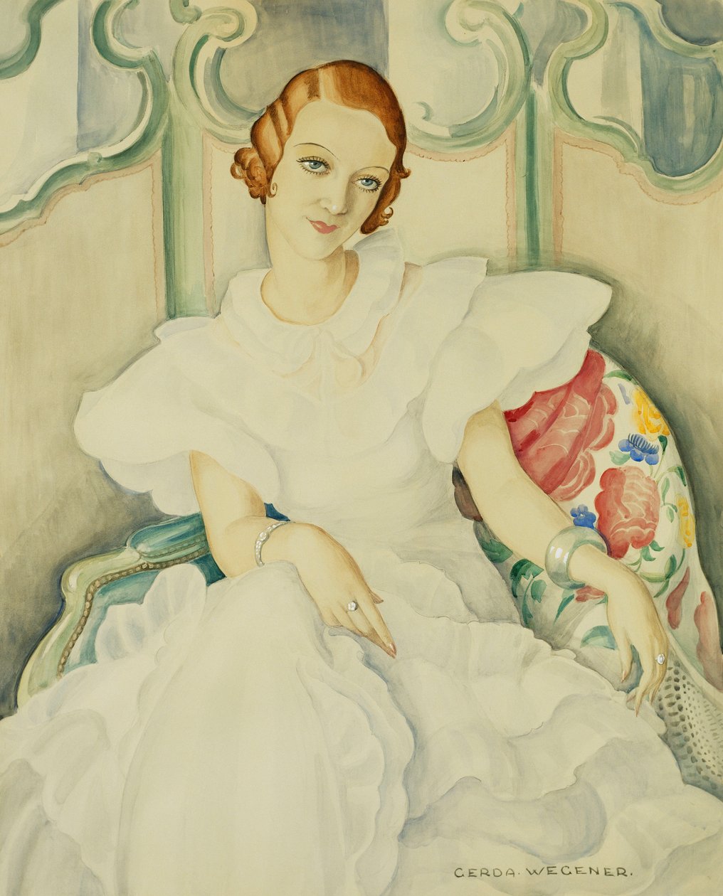 Portrett av en dame, halv lengde av Gerda Marie Frederike Wegener