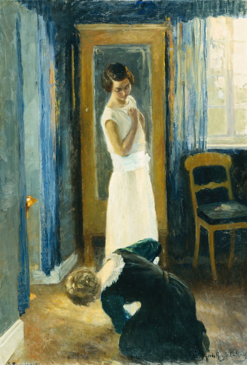 Kveldssol og solrefleksjoner (olje på lerret) av Gerda Roosval Kallstenius