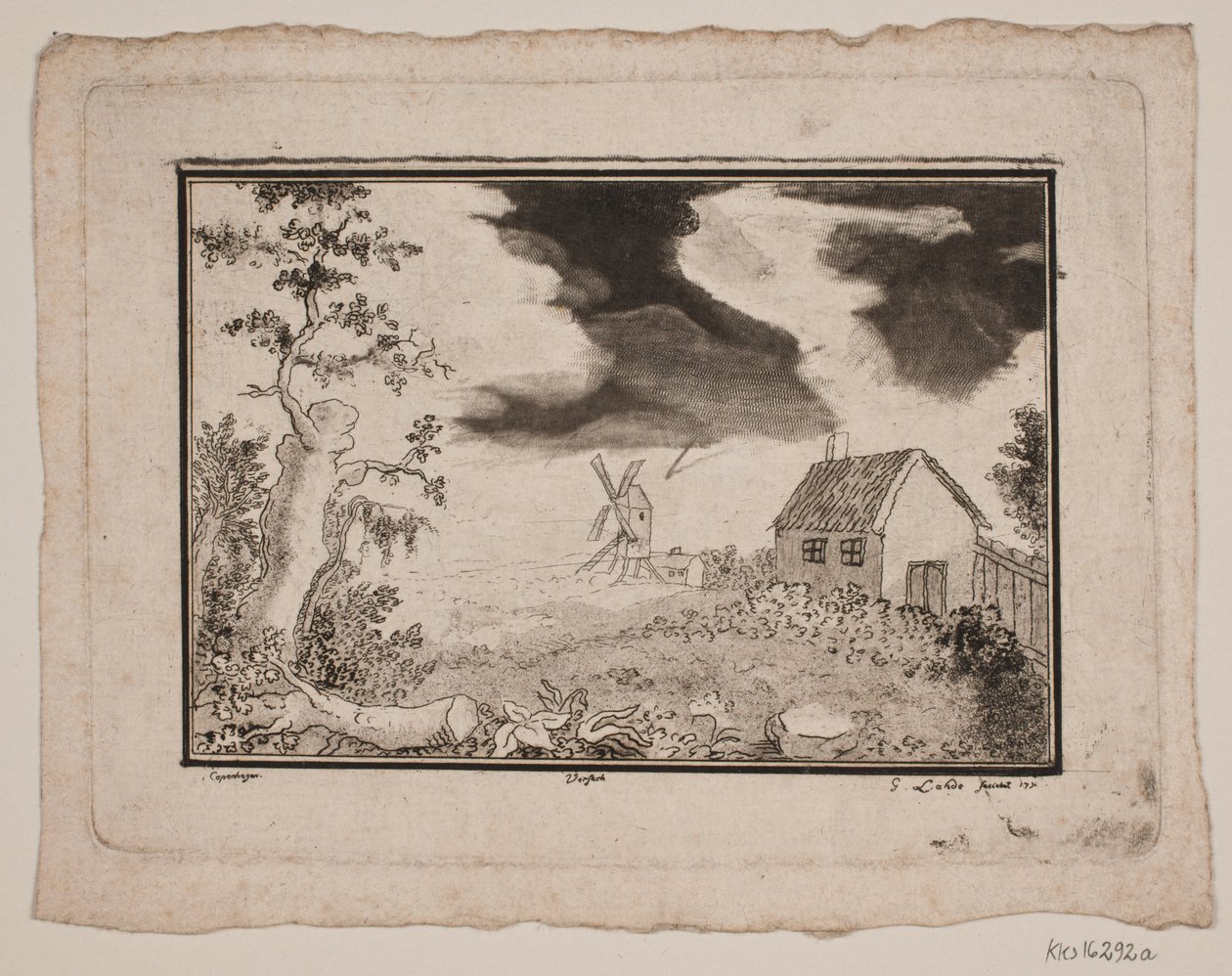 Landskap med hus og mølle av Gerhard Ludvig Lahde