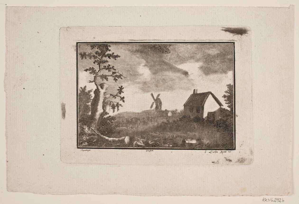 Landskap med hus og mølle av Gerhard Ludvig Lahde