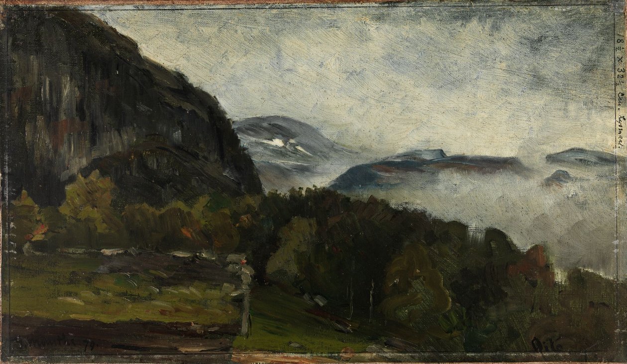 Landskap ved Øylo i tåke av Gerhard Munthe