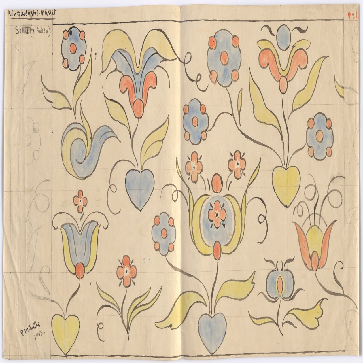 Oslo Kunstindustrimuseum: Sal I (mot gaten). Blad nr. 11 av Gerhard Munthe