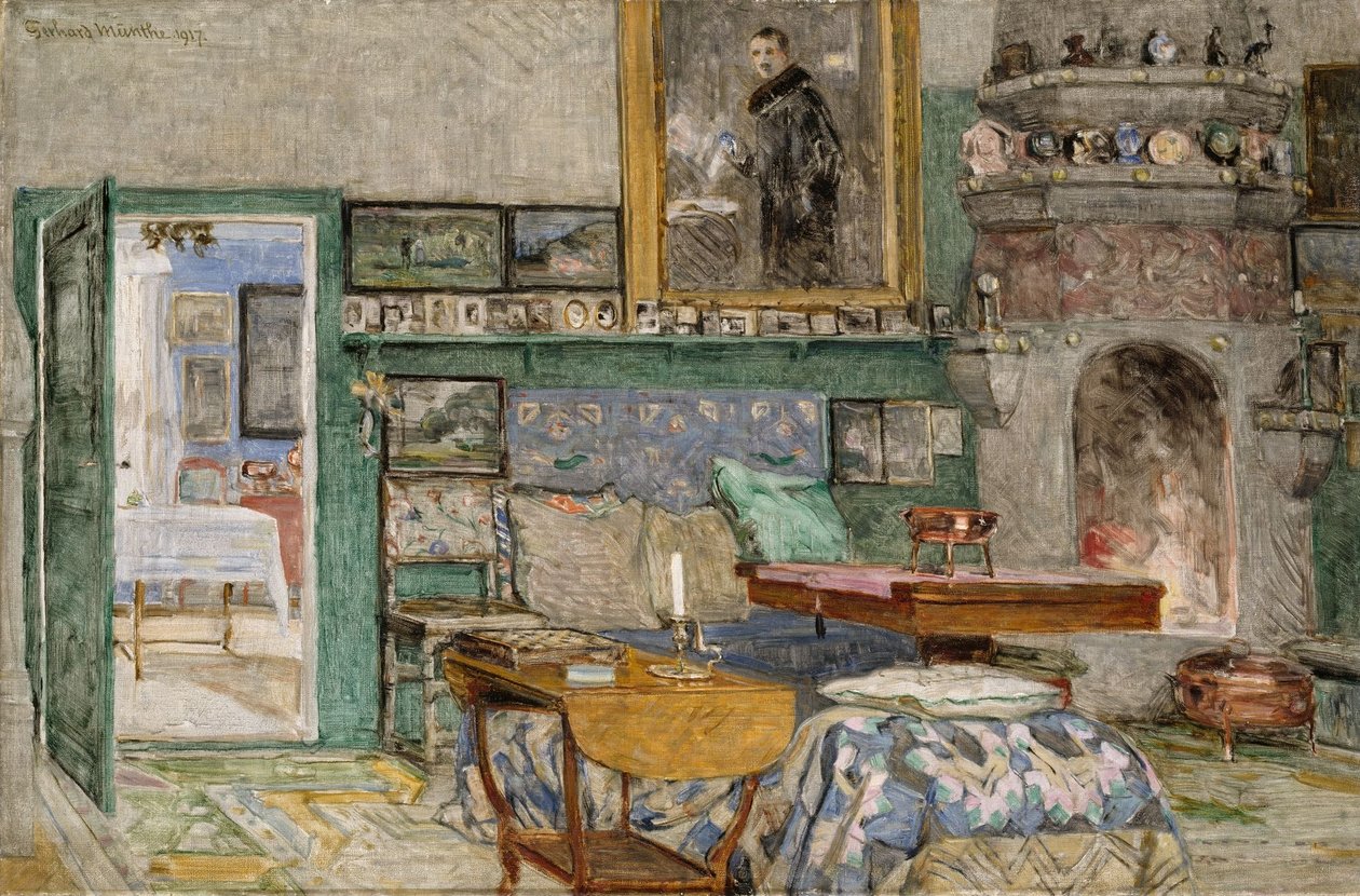 Peisestuen fra kunstnerens hjem Leveld på Lysaker av Gerhard Munthe