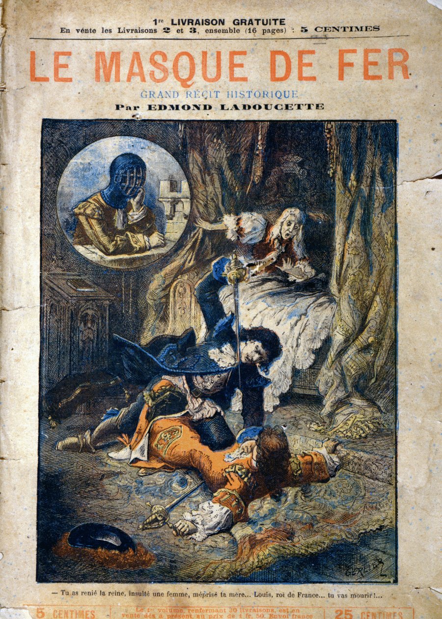 Le Masque de Fer, omslag til roman av Edmond Ladoucette, utgitt i avdrag på slutten av 1800-tallet av Gerlier