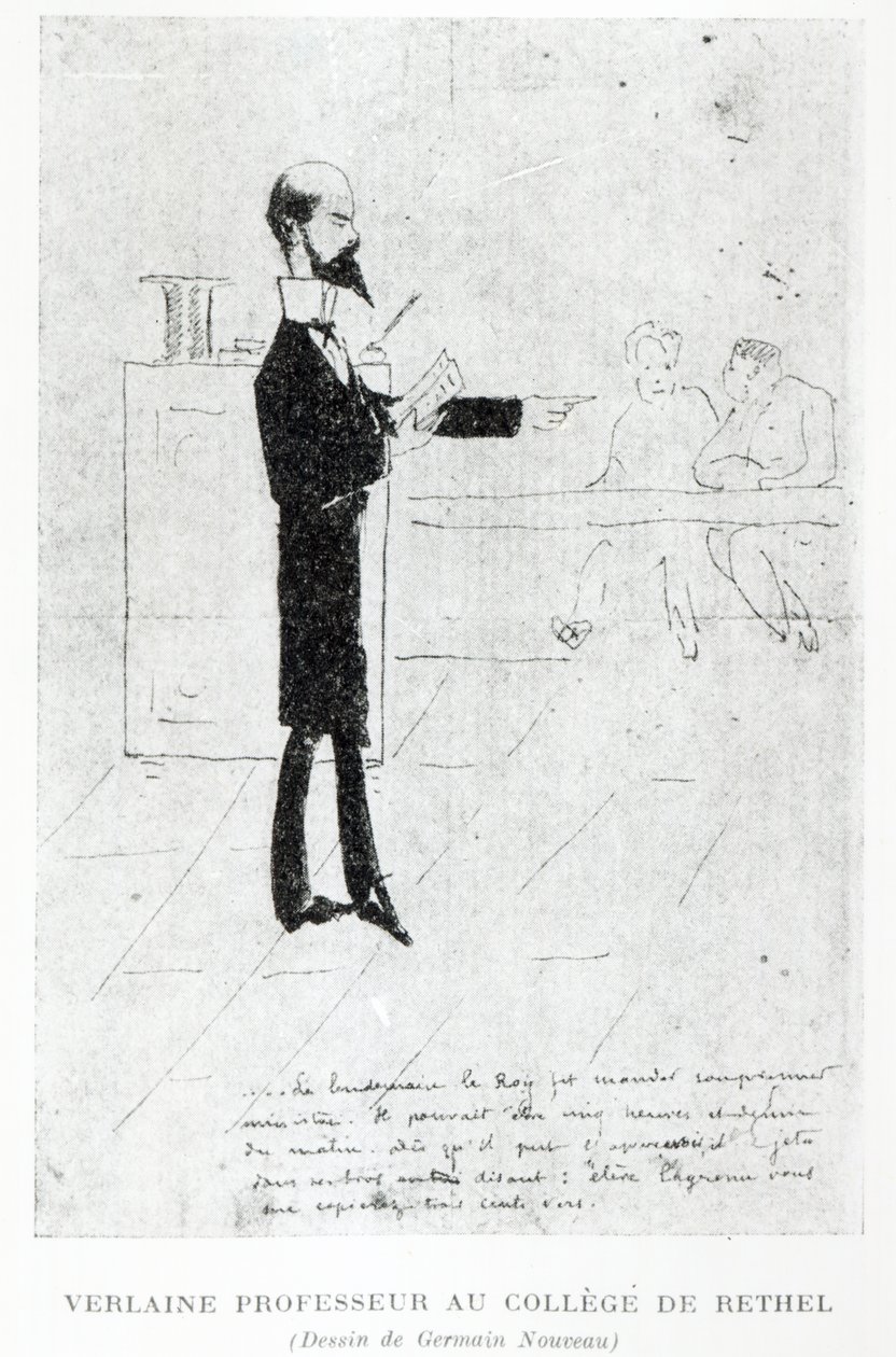 Verlaine underviste ved institusjonen Notre-Dame i Rethel, 1877-79 (penn, blekk og fargestift) av Germain Nouveau