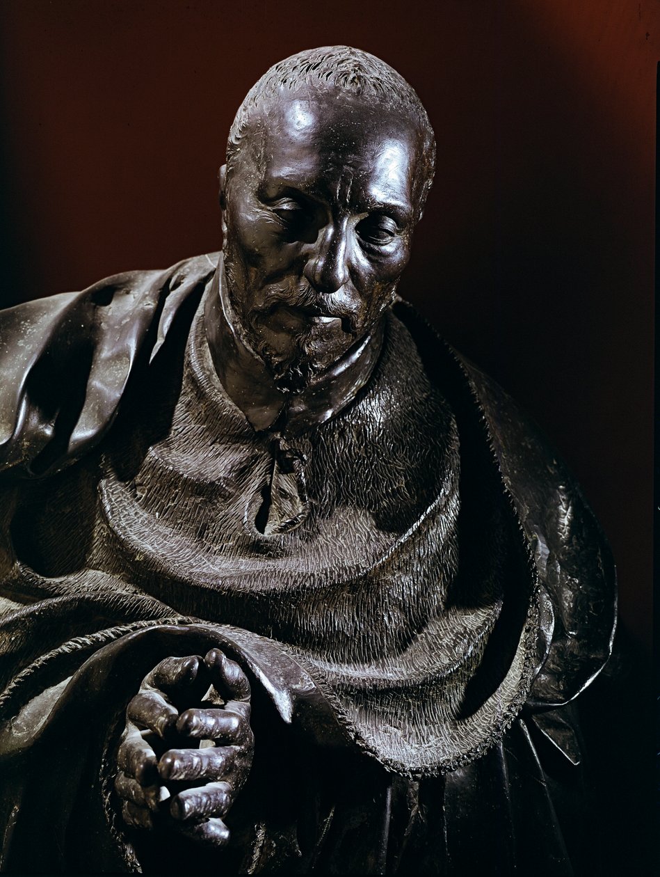 Kardinal Rene de Birague. Detalj av bronseskulpturen av Germain Pilon