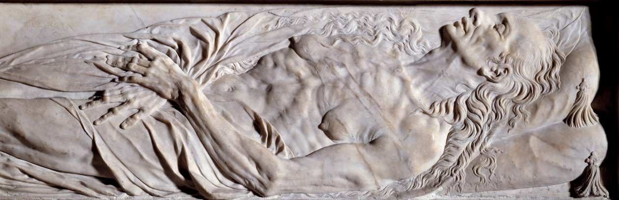 Elementer av begravelsesmonumentet til Valentine Balbiani (1518-1572), kona til Rene de Birague. Lavrelieff i marmor av Germain Pilon
