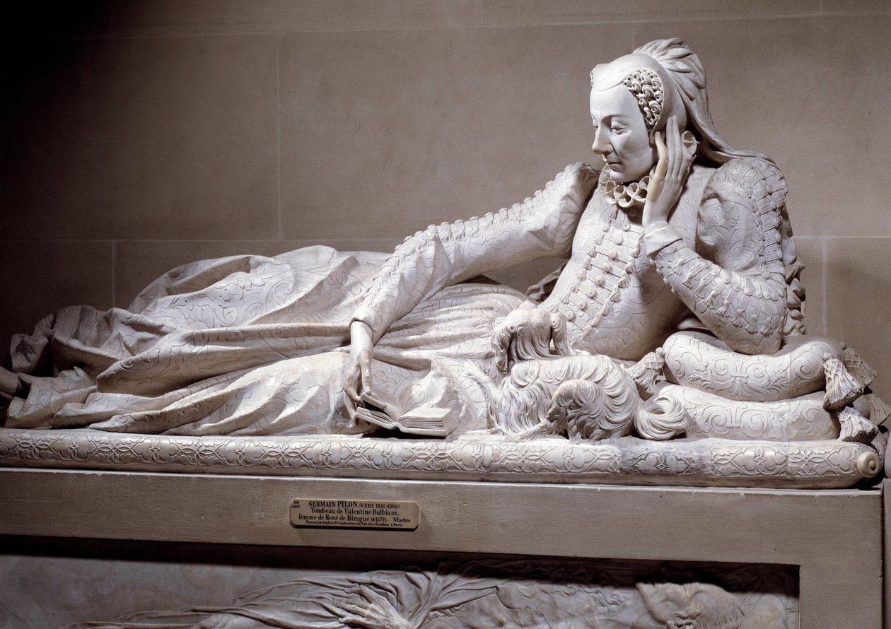 Begravelsesmonument: Grav med smak av Jeanne Valentine Balbiani (1518-1572), kone til kardinal Rene de Birague (1506-1583), Frankrikes kansler. Marmorskulptur av Germain Pilon (1535 - 1590), ca. 1573. Paris, Musee Du Louvre av Germain Pilon