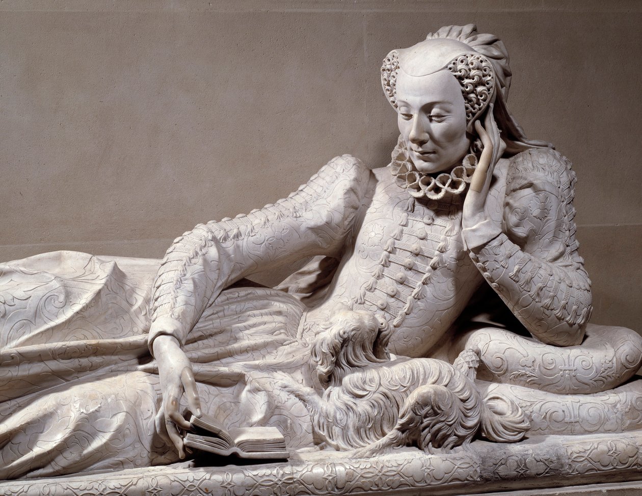 Begravelsesmonument: Grav med smak av Jeanne Valentine Balbiani (1518-1572), kone til kardinal Rene de Birague (1506-1583), Frankrikes kansler. Detalj. Marmorskulptur av Germain Pilon (1535 - 1590), ca. 1573. Paris, Musee Du Louvre av Germain Pilon