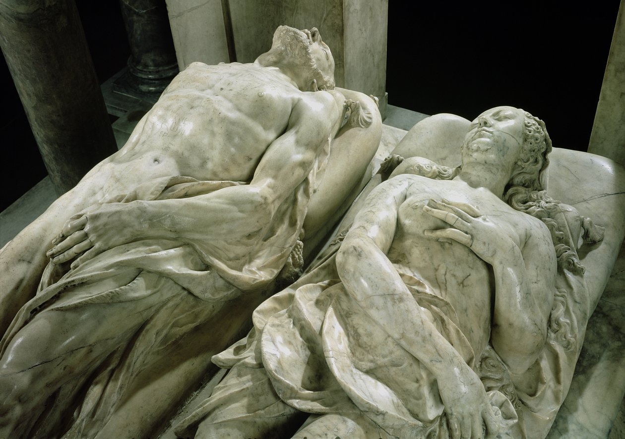 Graven til Catherine de Medici 1519-89 og Henri II 1519-59 detalj av bildene til Catherine og Henri, 1562-73 marmor av Germain Pilon