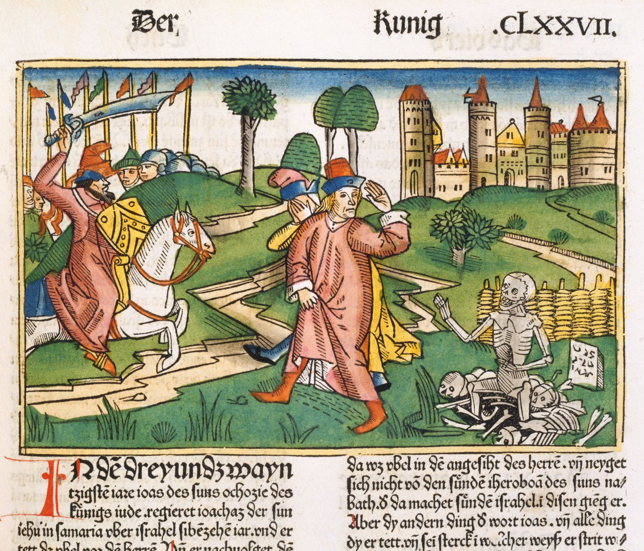 2. Kongebok 13 21 Mirakel av Elisas grav, fra Nürnbergbibelen (Biblia Sacra Germanica) (farget tresnitt) av German School