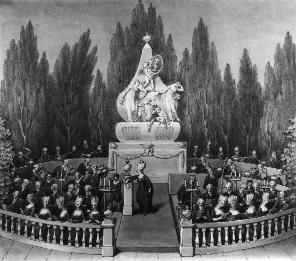En konsert (penn, blekk og vask på papir) av German School