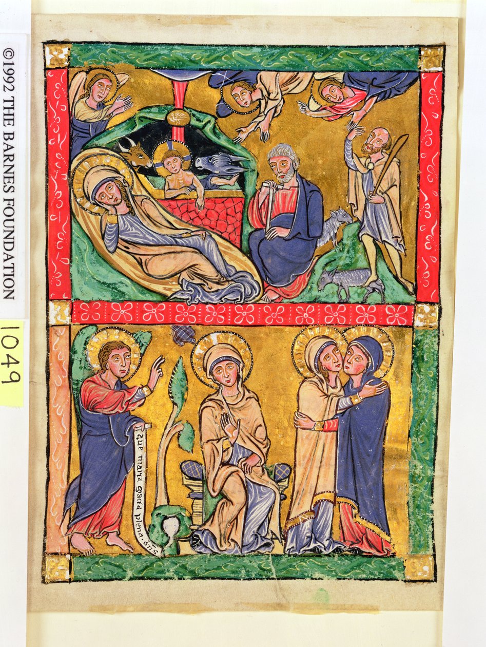 Kristi fødsel, kunngjøring og besøk, 1200 (wc på vellum) av German School