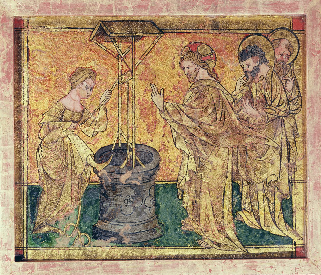 Kristus og kvinnen i Samaria ved brønnen (tempera på panel) av German School