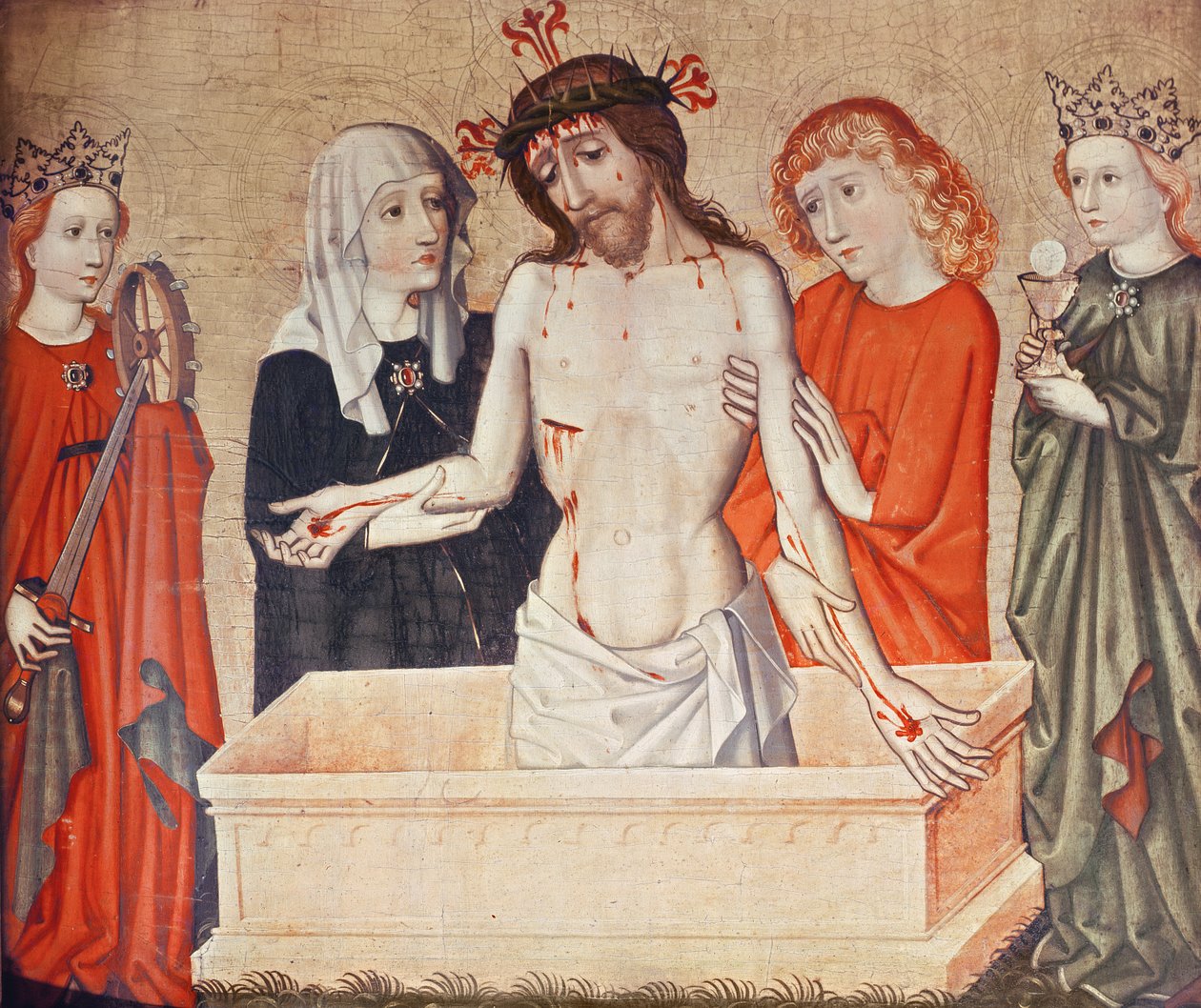 Kristus ved graven, støttet av sin mor og den hellige Johannes av German School