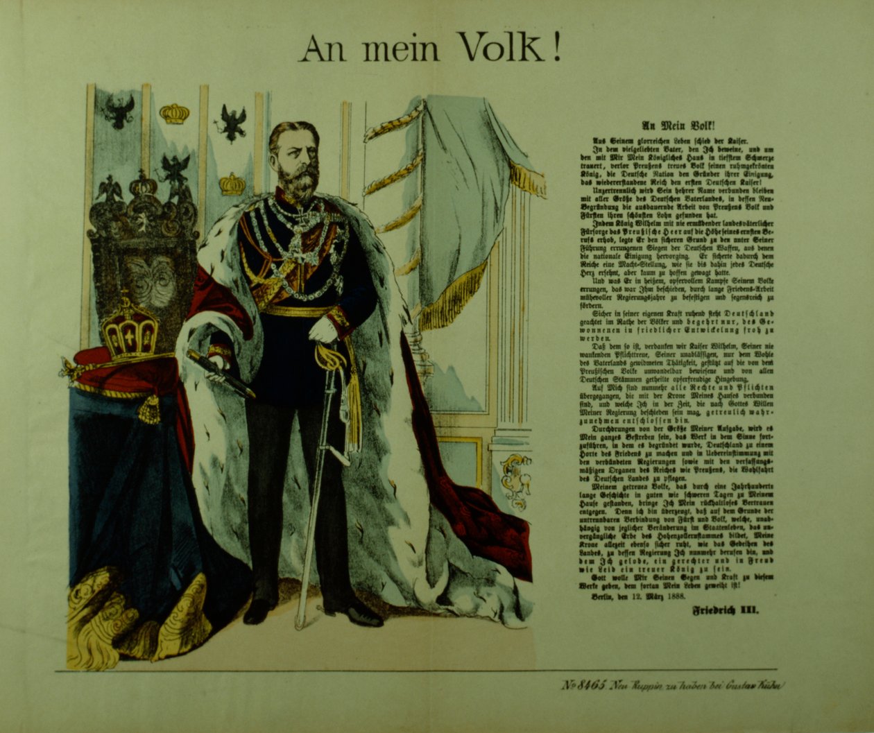 Kopi av en erklæring fra Frederick III til hans undersåtter, 12. mars 1888 av German School
