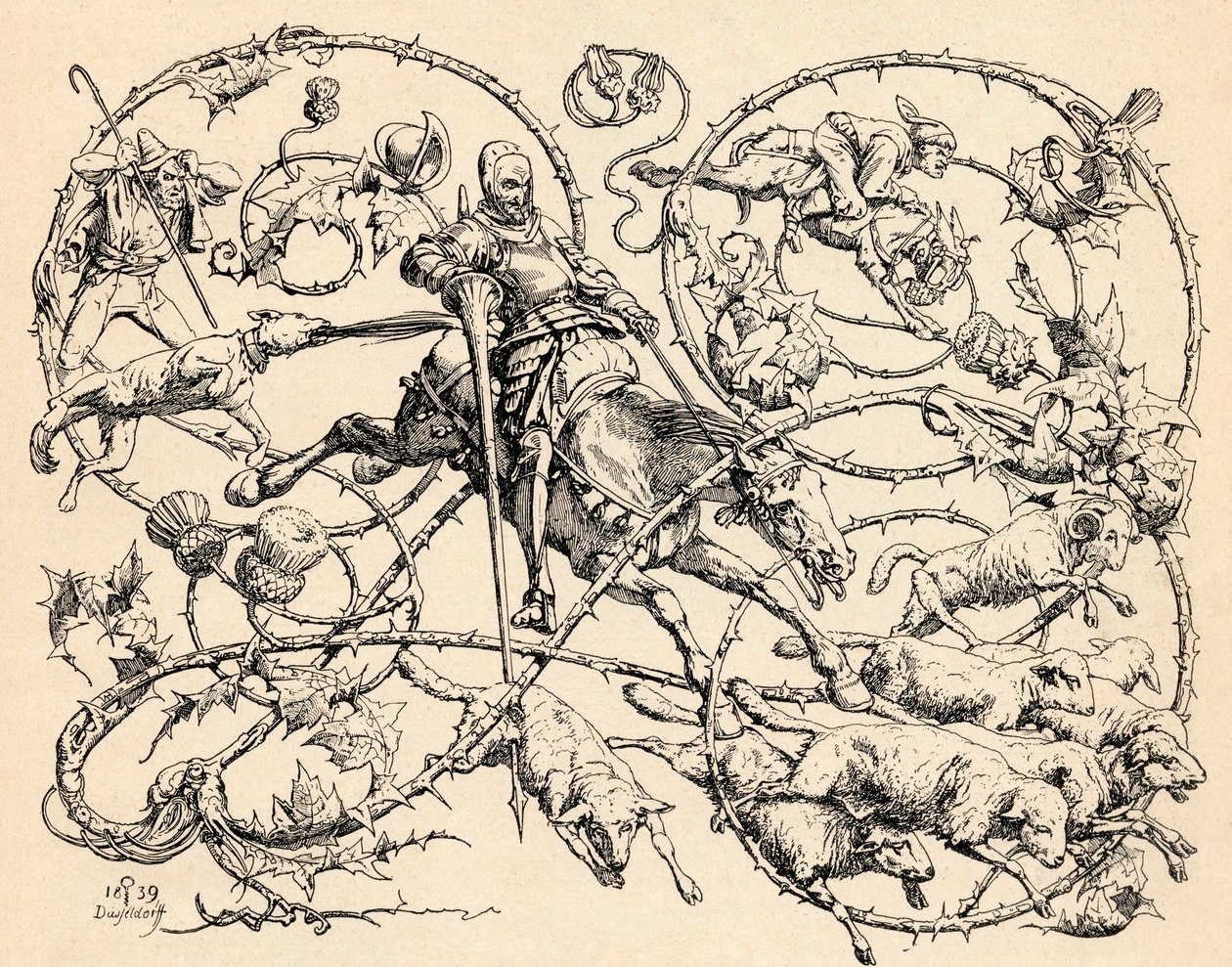 Don Quijote kjempet mot saueflokken, og forvekslet dem med to hærer, 1839, fra 
