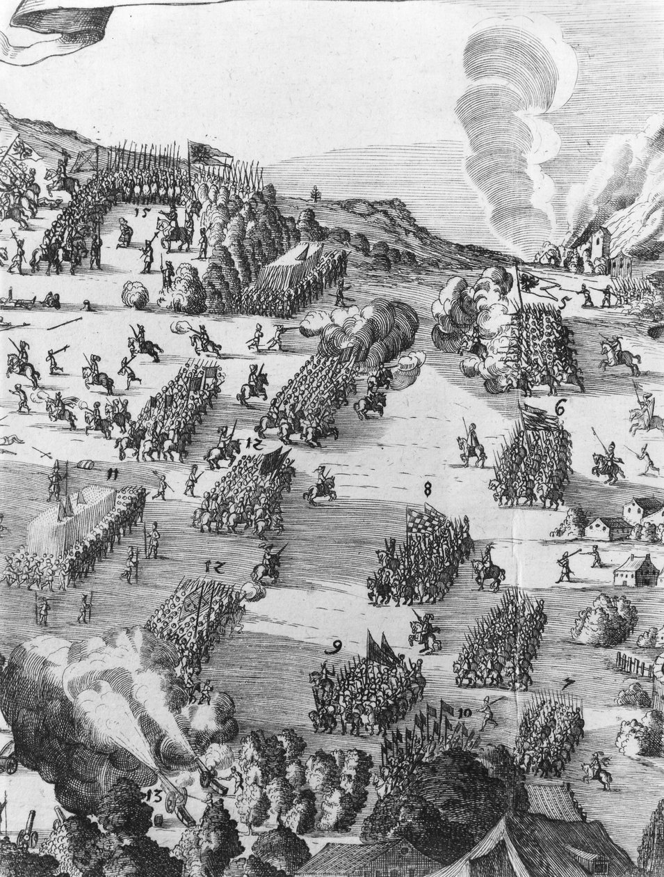 Generell oversikt over slaget ved Muhlberg, detalj, 24. april 1547 (se også 217805) av German School