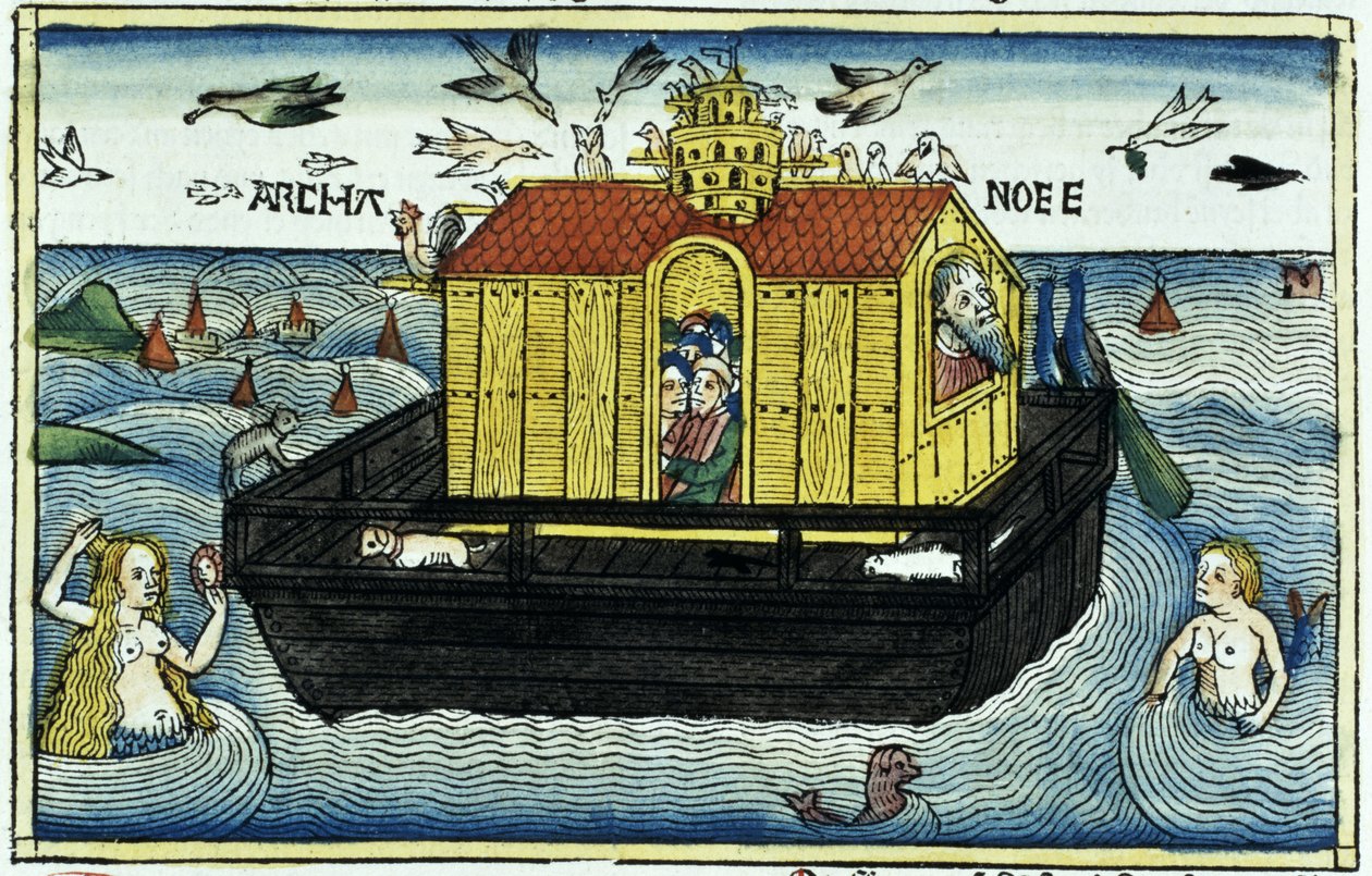 1. Mosebok 6:11-24 Noahs Ark, fra Nürnbergbibelen (farget tresnitt) av German School