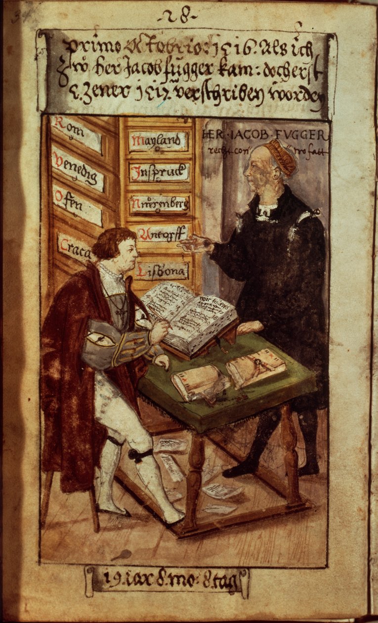 Jakob Fugger på kontoret sitt, 1518 av German School