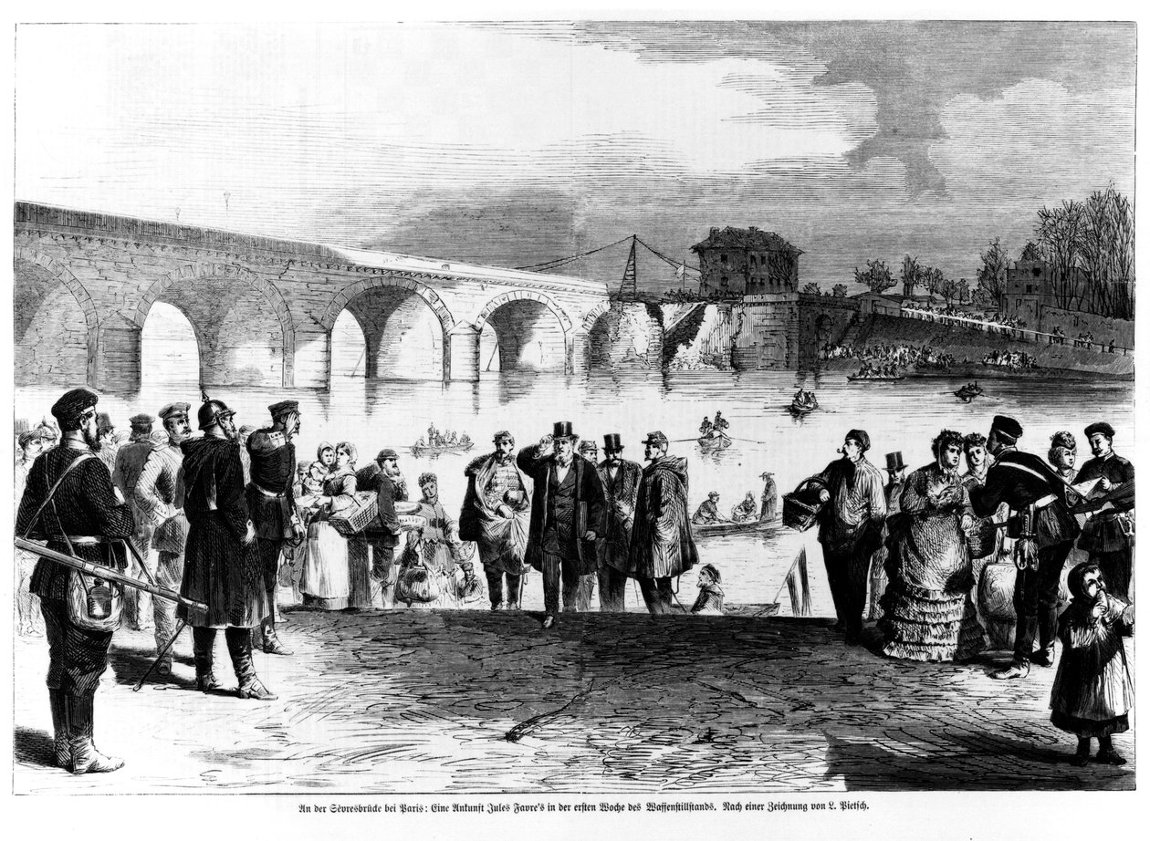 Jules Favre (1809-80) ankommer Pont de Sevres, illustrasjon fra 