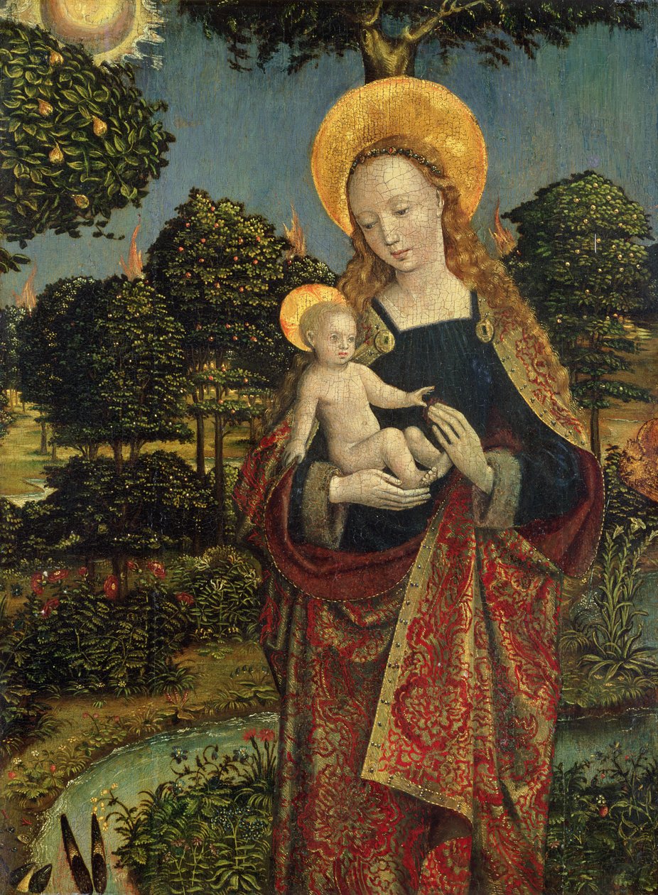 Madonna og barn i et landskap, 1470 (tempera på panel) av German School
