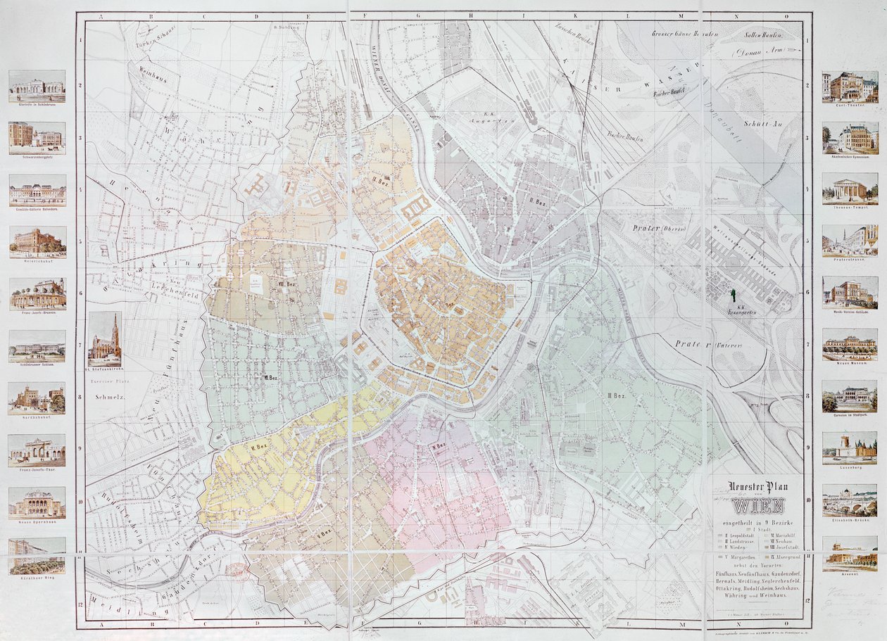 Kart over Wien, utgitt av Klimsch und Co., Frankfurt, ca. 1860 av German School