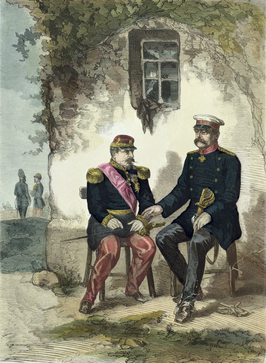 Møte mellom Otto von Bismarck (1815-98) og Napoleon III (1808-73) i Donchery, 2. september 1870 av German School